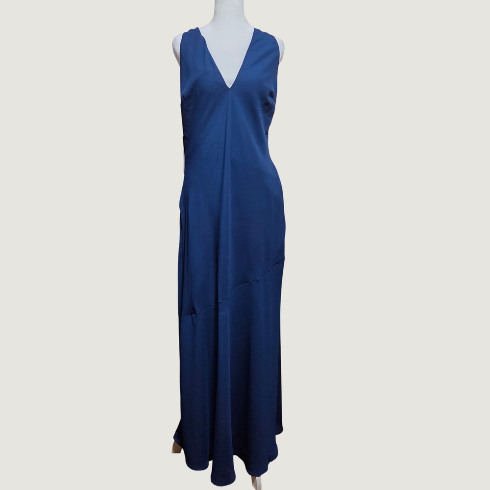 Princess Polly Navy Blue Halter Maxi Dress V-Neck Open Back Formal Evening Gown - Picture 4 of 16